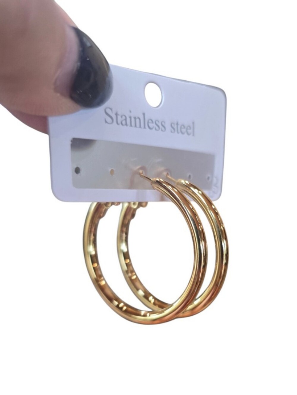 Gold Plated Stainless Steel Medium Hoop Earrings